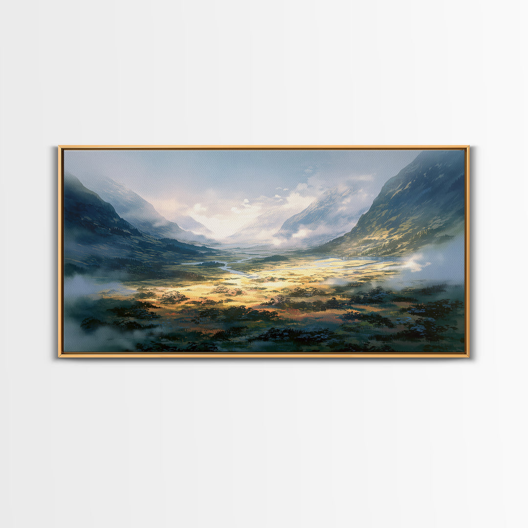 Misty Mountain Valley Canvas Print, General Fine Art, Art, Living Room Decor, Fine Art, Mid Century Modern, Original Painting, GEN-2x1-48