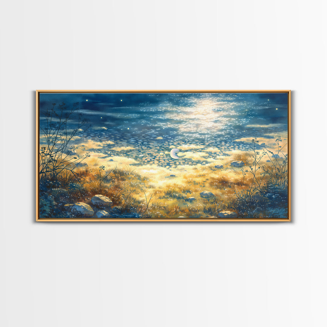 Dreamlike Moonlit Lake Canvas Print, General Fine Art, Art Prints, Living Room Decor, Fine Art, Wall Hanging, GEN-2x1-57