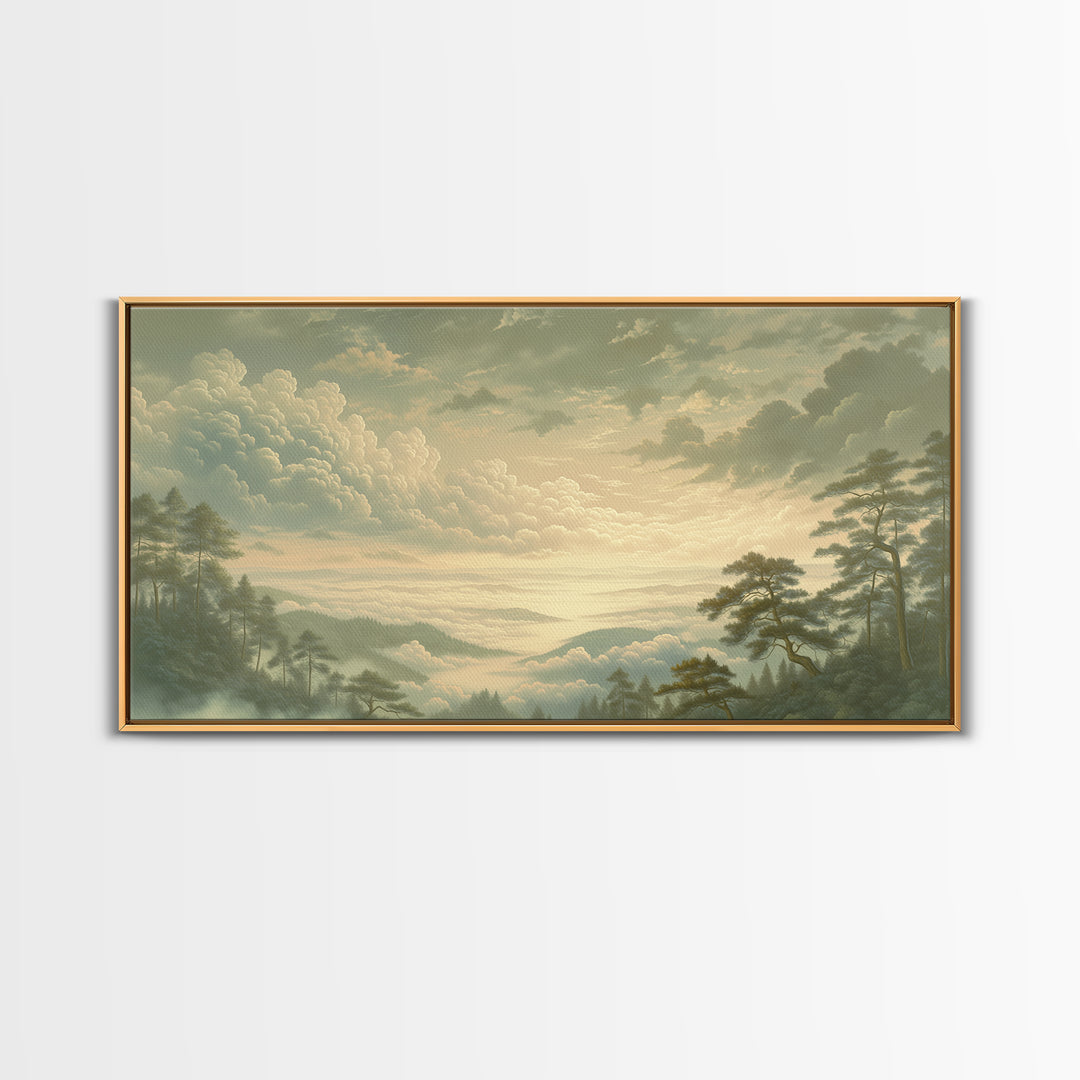 Romantic Cloudscape with Blush and Cream Tones Canvas Print, General Fine Art, Wall Art, Living Room Decor, Oil Painting, GEN-2x1-62
