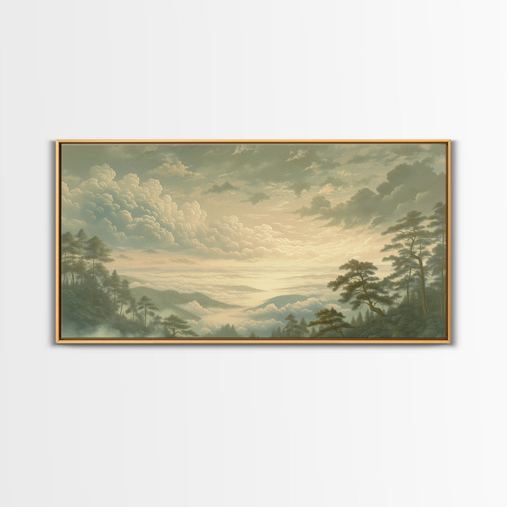 Romantic Cloudscape with Blush and Cream Tones Canvas Print, General Fine Art, Wall Art, Living Room Decor, Oil Painting, GEN-2x1-62