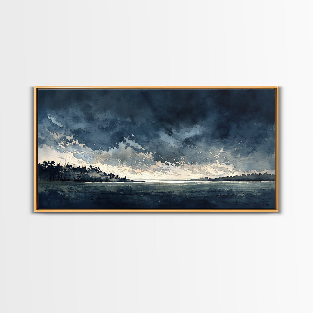 Elegant Ink Wash Landscape Canvas Print, General Fine Art, Digital Prints, Living Room Decor, Oil Painting, Large Wall Art, GEN-2x1-64