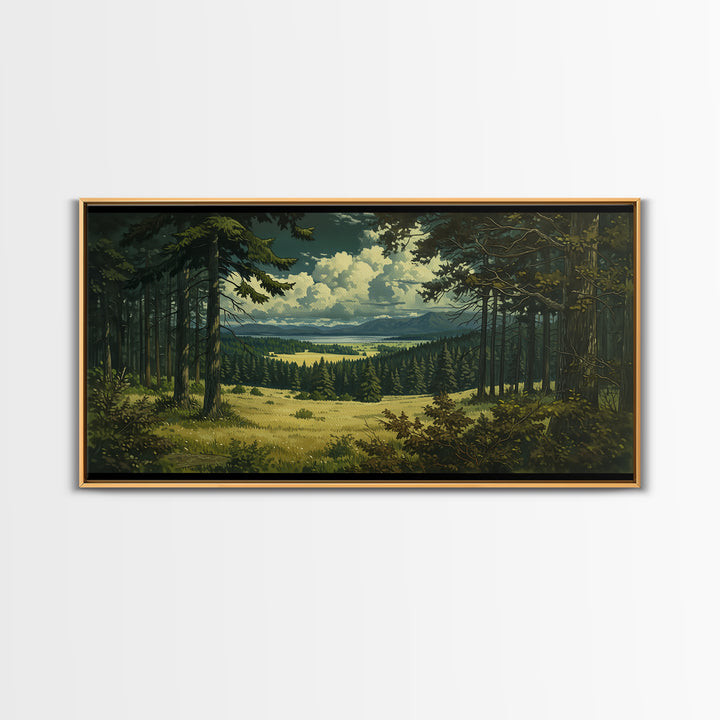 Moody Forest Clearing Canvas Print, General Fine Art, Mid Century Modern, Living Room Decor, Fine Art, Bedroom Decor, GEN-2x1-76