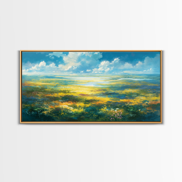 Sunlit Meadow with Loose Impressionist Brushwork Canvas Print, General Fine Art, Wall Decor, Living Room Decor, Fine Art, GEN-2x1-82