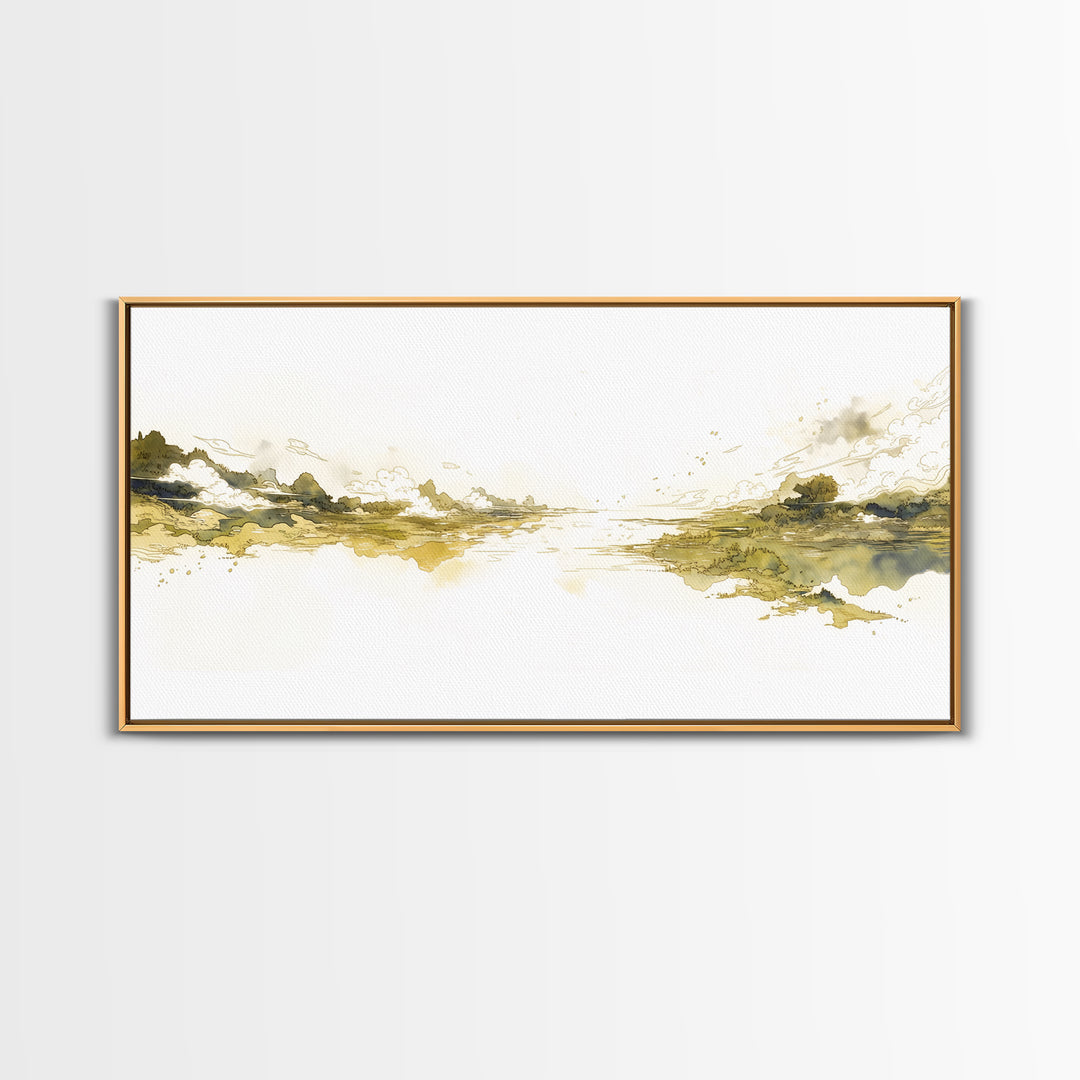 Elegant Ink Wash Landscape Framed Canvas Print, General Fine Art, Printable Wall Art, Living Room Decor, Fine Art, GEN-2x1-88