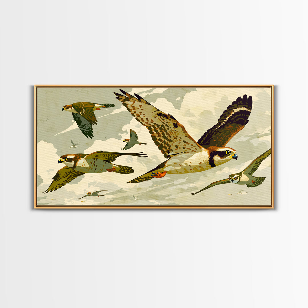 Minimal Birds in Flight over an Open Framed Canvas Print, General Fine Art, Decor, Living Room Decor, Oil Painting, GEN-2x1-90