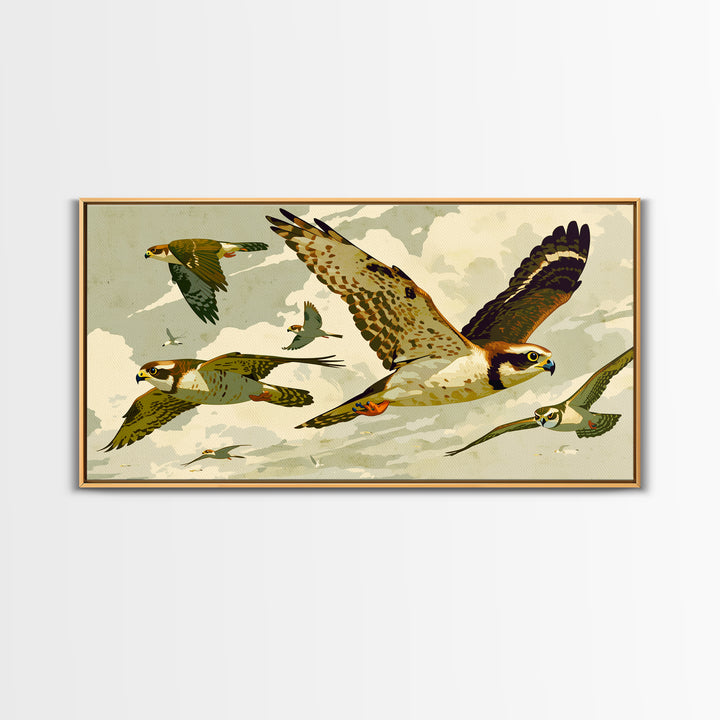 Minimal Birds in Flight over an Open Framed Canvas Print, General Fine Art, Decor, Living Room Decor, Oil Painting, GEN-2x1-90