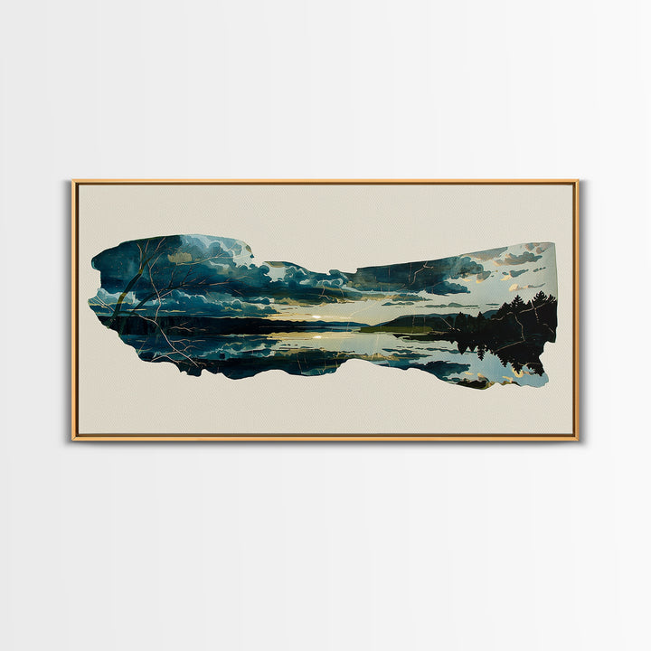 Quiet Abstract River Shape Framed Canvas Print, General Fine Art, Canvas, Living Room Decor, Abstract Art, Canvas Art, GEN-2x1-92