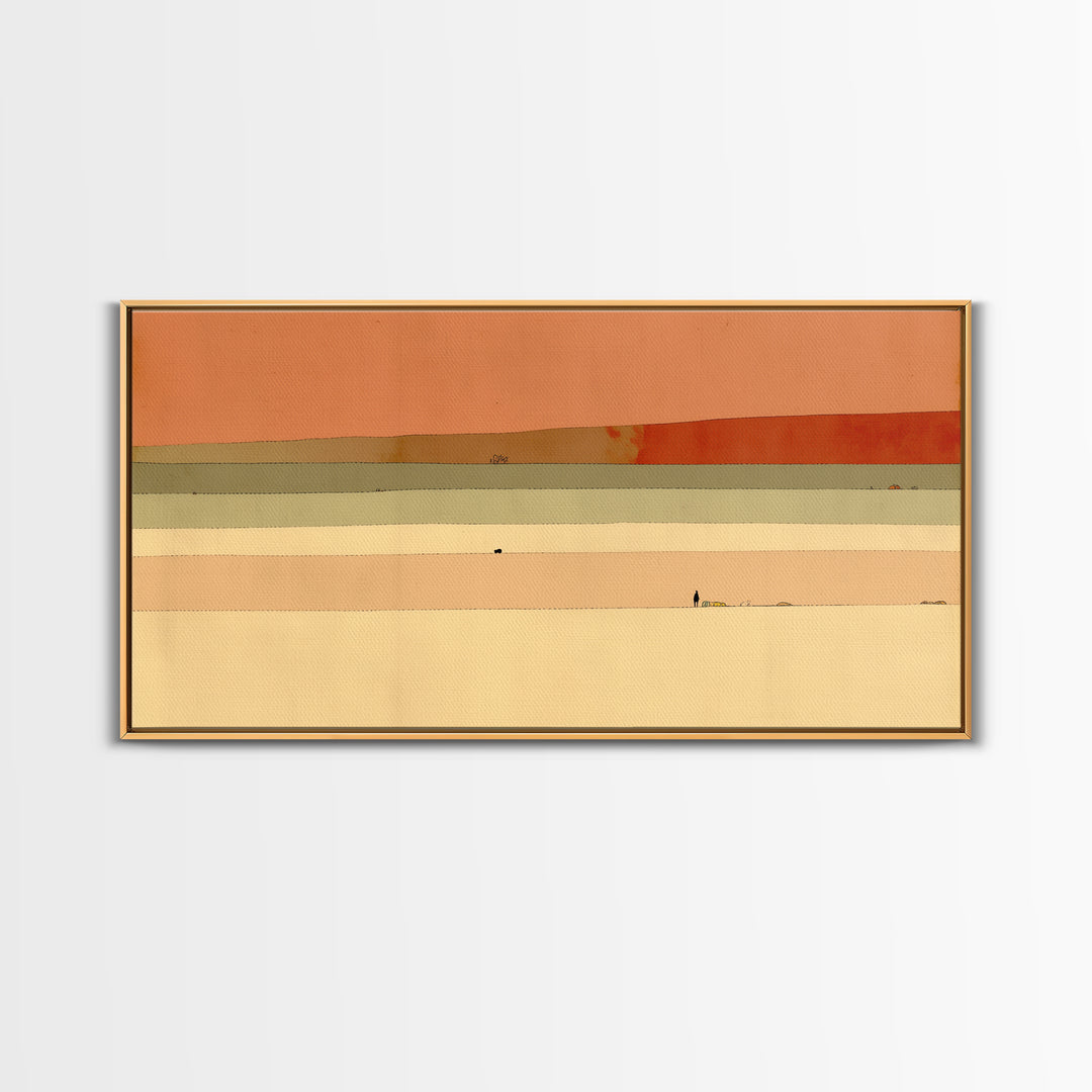 Minimal Black Line Figure on Textured Paper Framed Canvas Print, General Fine Art, Neutral Decor, Living Room Decor, Fine Art, GEN-2x1-95