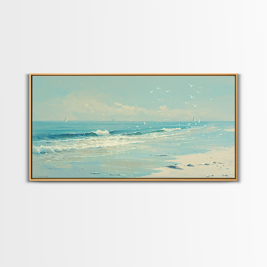 Coastal Water Study Framed Canvas Print, General Fine Art, Digital Wall Art, Living Room Decor, Fine Art, Neutral Decor, GEN-2x1-97