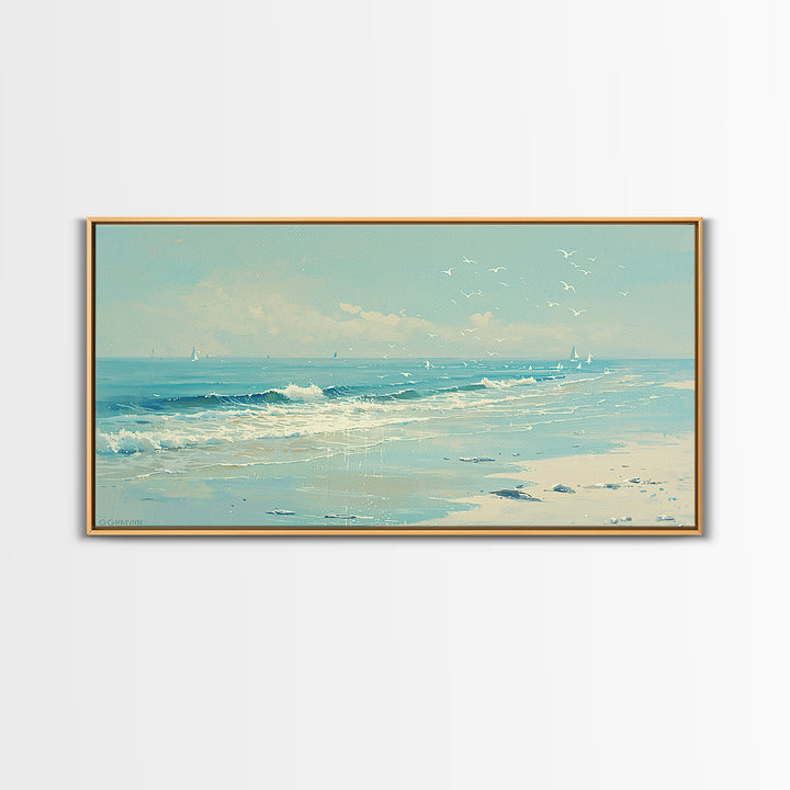 Coastal Water Study Framed Canvas Print, General Fine Art, Digital Wall Art, Living Room Decor, Fine Art, Neutral Decor, GEN-2x1-97
