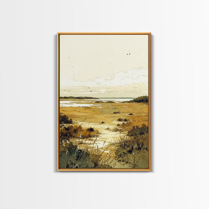 Elegant Ink Wash Landscape Framed Canvas Print, General Fine Art, Contemporary Art, Living Room Decor, Fine Art, GEN-2x3-4