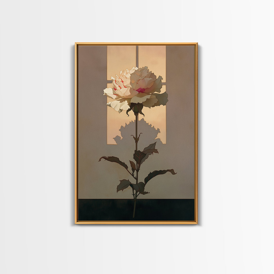 Single Sculptural Flower on a Dark Ground Framed Canvas Print, General Fine Art, Digital Art, Living Room Decor, Fine Art, GEN-2x3-41