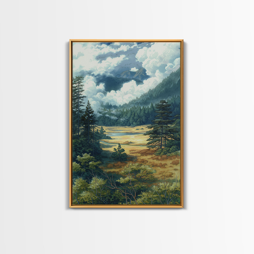 Moody Forest Clearing Framed Canvas Print, General Fine Art, Wall Decor, Living Room Decor, Fine Art, Original Painting, GEN-2x3-64