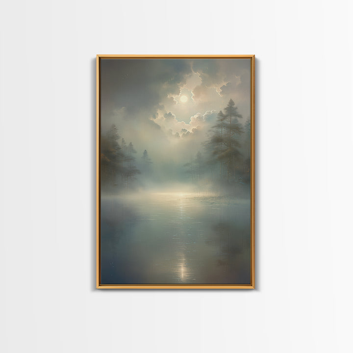 Dreamlike Moonlit Lake Framed Canvas Print, General Fine Art, Oil Painting, Living Room Decor, Fine Art, Gallery Decor, GEN-2x3-69