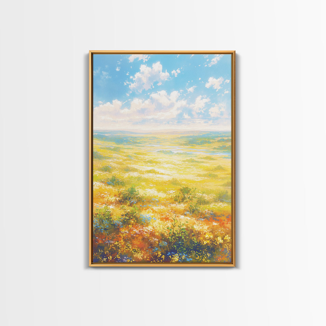 Sunlit Meadow with Loose Impressionist Brushwork Canvas Print, General Fine Art, Digital Prints, Living Room Decor, GEN-2x3-70