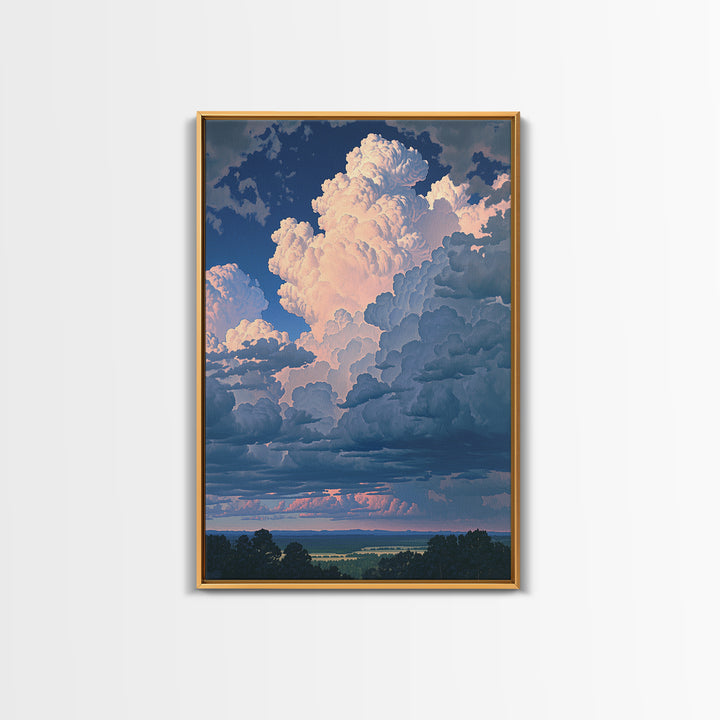 Romantic Cloudscape with Blush and Cream Tones Framed Canvas Print, General Fine Art, Print, Living Room Decor, Watercolor Art, GEN-2x3-74