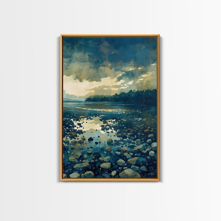 Quiet Abstract River Shape Framed Canvas Print, General Fine Art, Bedroom Decor, Living Room Decor, Abstract Art, GEN-2x3-8
