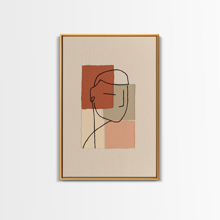 Minimal Black Line Figure on Textured Paper Framed Canvas Print, General Fine Art, Canvas Wall Art, Living Room Decor, Fine Art, GEN-2x3-83