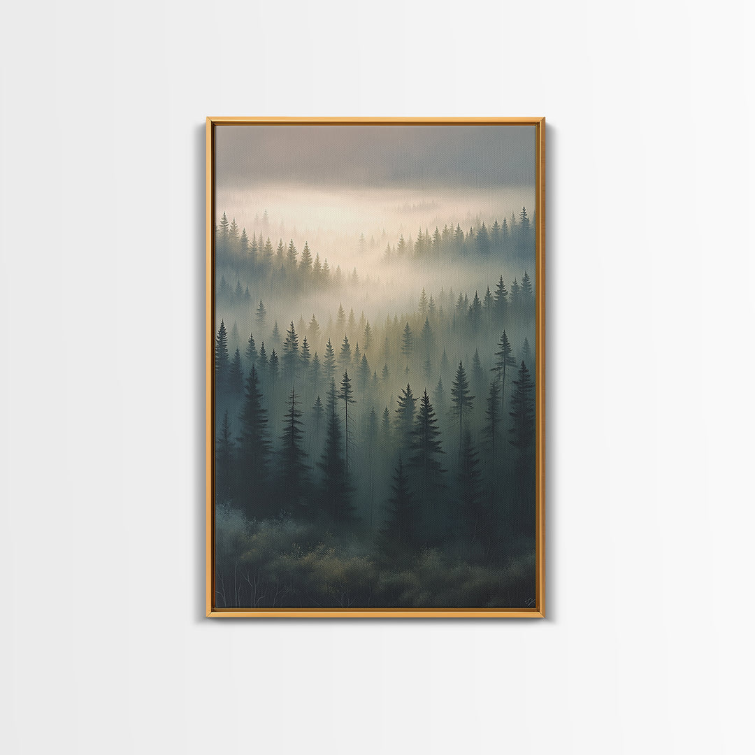 Moody Forest Clearing Framed Canvas Print, General Fine Art, Mid Century Modern, Living Room Decor, Fine Art, GEN-2x3-88