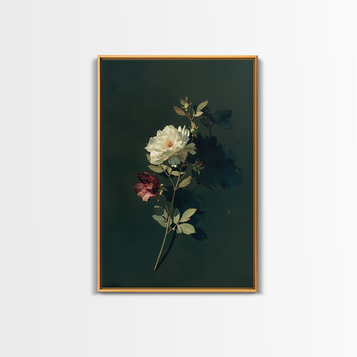 Single Sculptural Flower on a Dark Ground Canvas Print, General Fine Art, Original Art, Living Room Decor, Wall Art, GEN-2x3-89