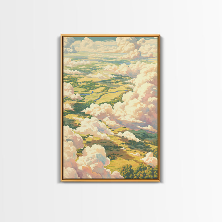 Romantic Cloudscape with Blush and Cream Tones Framed Canvas Print, General Fine Art, Print, Living Room Decor, Watercolor Art, GEN-2x3-98