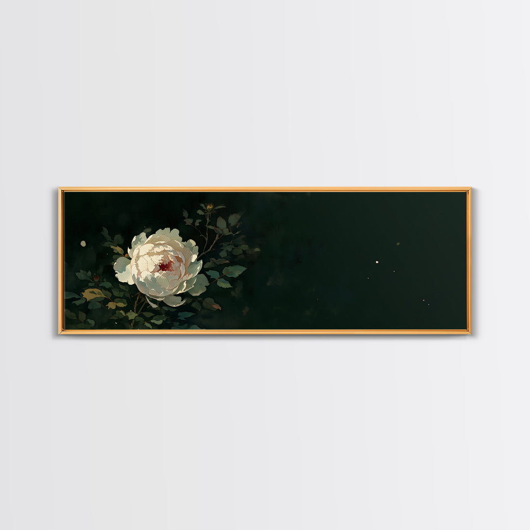 Single Sculptural Flower on a Dark Ground Framed Canvas Print, General Fine Art, Large Wall Art, Living Room Decor, Fine Art, GEN-3x1-1