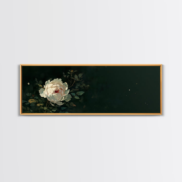 Single Sculptural Flower on a Dark Ground Framed Canvas Print, General Fine Art, Large Wall Art, Living Room Decor, Fine Art, GEN-3x1-1