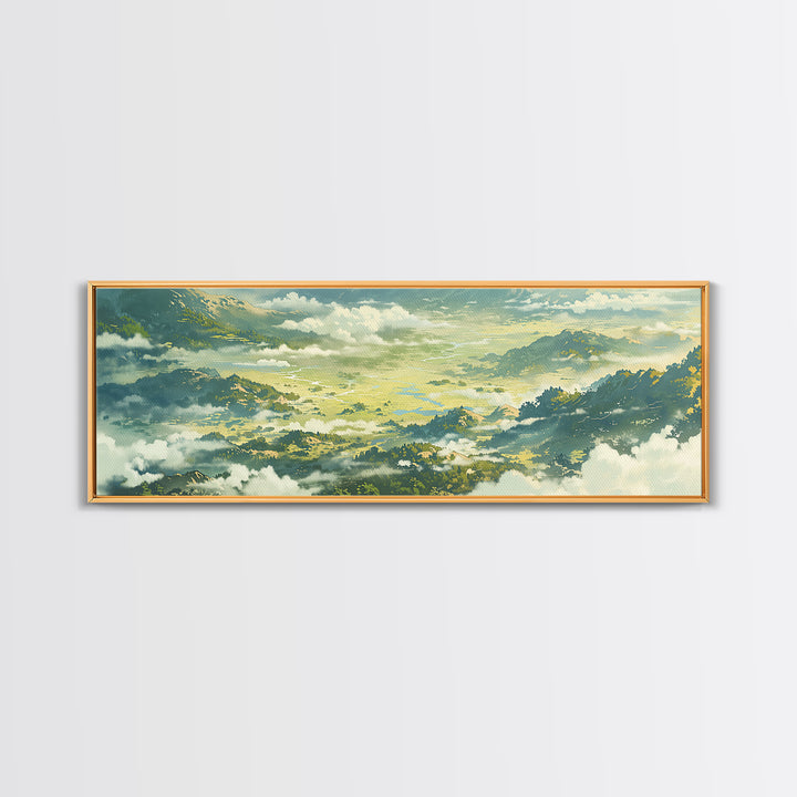 Misty Mountain Valley Canvas Print, General Fine Art, Abstract Art, Living Room Decor, Oil Painting, Textured Painting, GEN-3x1-20