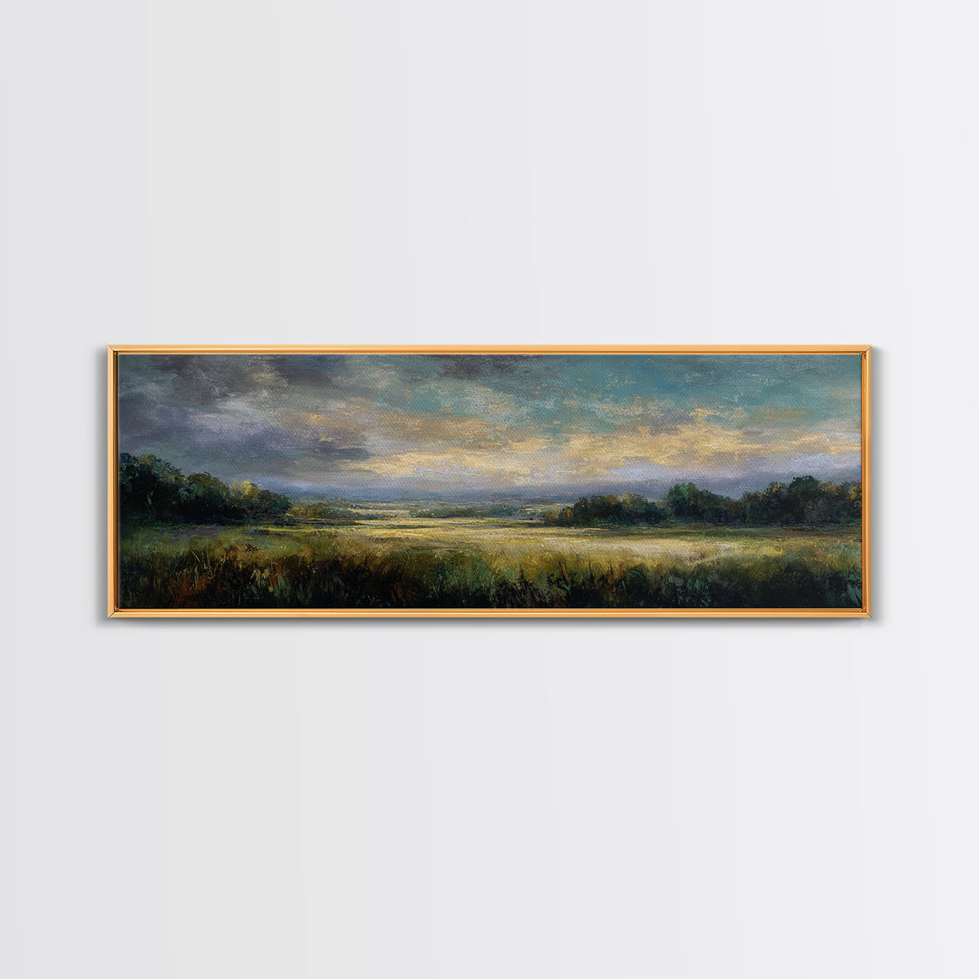 Sunlit Meadow with Loose Impressionist Brushwork Canvas Print, General Fine Art, Wall Decor, Living Room Decor, Fine Art, GEN-3x1-30
