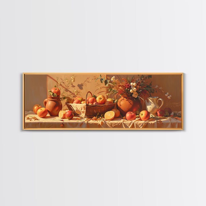 Simple Still Life of Fruit and Linen Framed Canvas Print, General Fine Art, Digital Print, Living Room Decor, Abstract Art, GEN-3x1-32