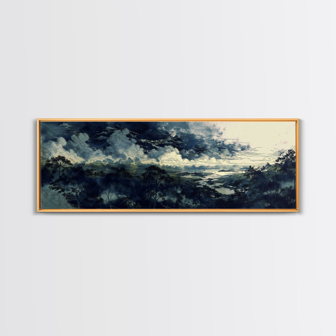 Elegant Ink Wash Landscape Canvas Print, General Fine Art, Gallery Decor, Living Room Decor, Fine Art, Wall Art, GEN-3x1-36