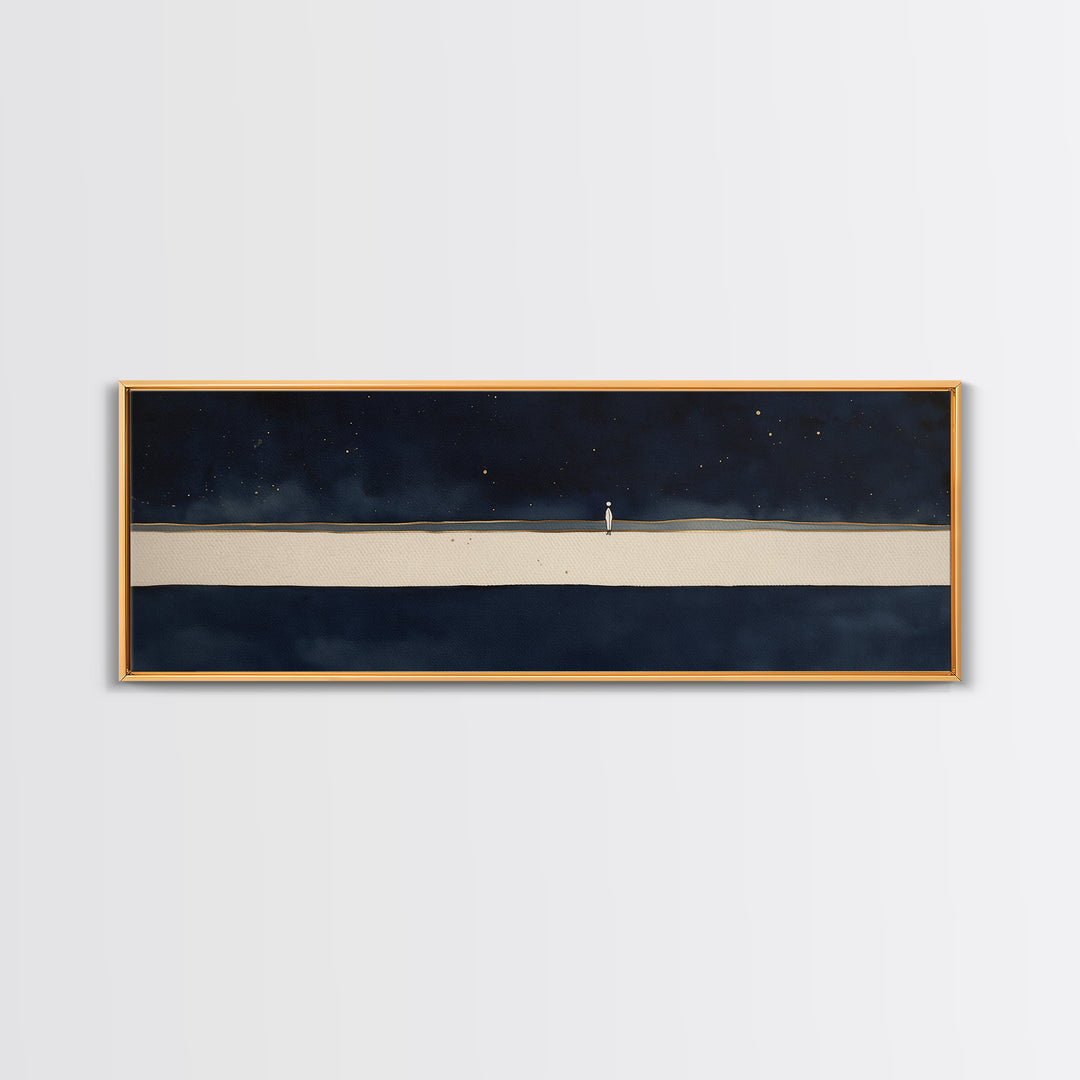 Minimal Black Line Figure on Textured Paper Canvas Print, General Fine Art, Painting, Living Room Decor, Fine Art, GEN-3x1-43