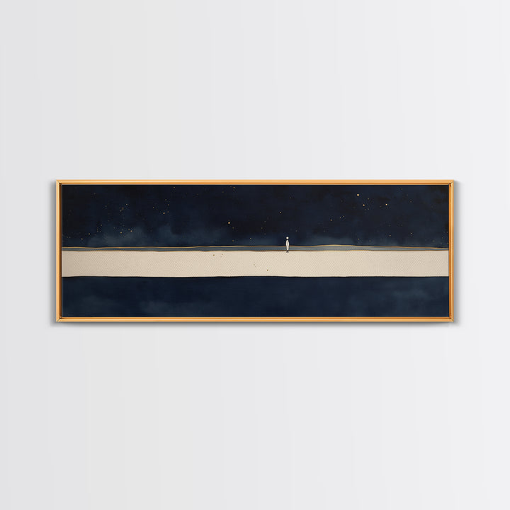 Minimal Black Line Figure on Textured Paper Canvas Print, General Fine Art, Painting, Living Room Decor, Fine Art, GEN-3x1-43