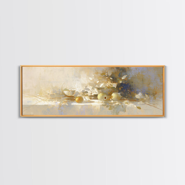 Simple Still Life of Fruit and Linen Framed Canvas Print, General Fine Art, Minimalist Decor, Living Room Decor, Fine Art, GEN-3x1-56