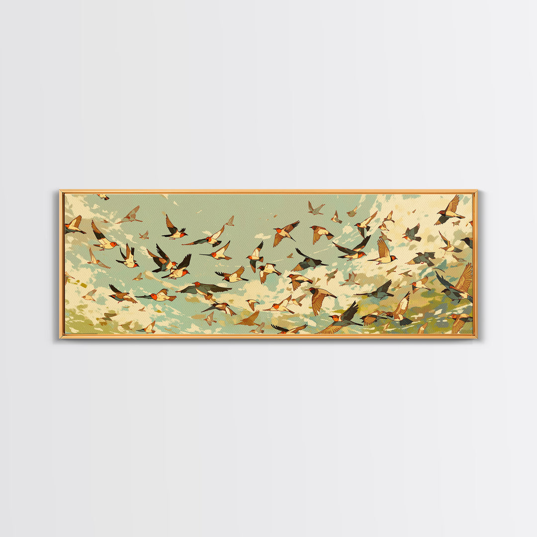 Minimal Birds in Flight over an Open Canvas Print, General Fine Art, Boho Decor, Living Room Decor, Oil Painting, GEN-3x1-62