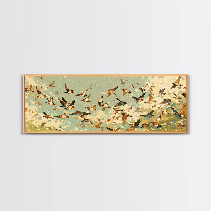 Minimal Birds in Flight over an Open Canvas Print, General Fine Art, Boho Decor, Living Room Decor, Oil Painting, GEN-3x1-62