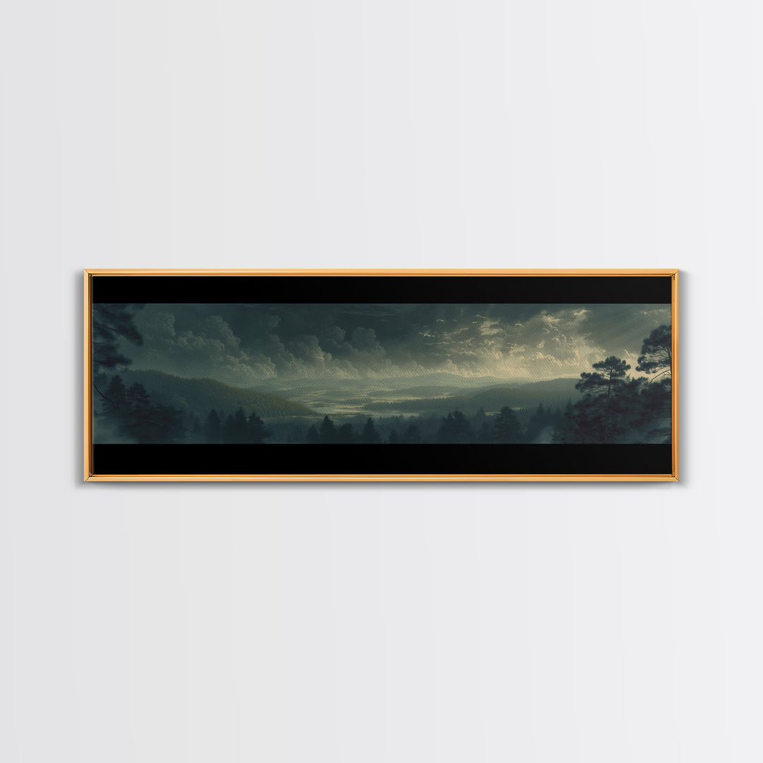 Moody Forest Clearing Framed Canvas Print, General Fine Art, Poster, Living Room Decor, Fine Art, Wall Art Prints, GEN-3x1-72