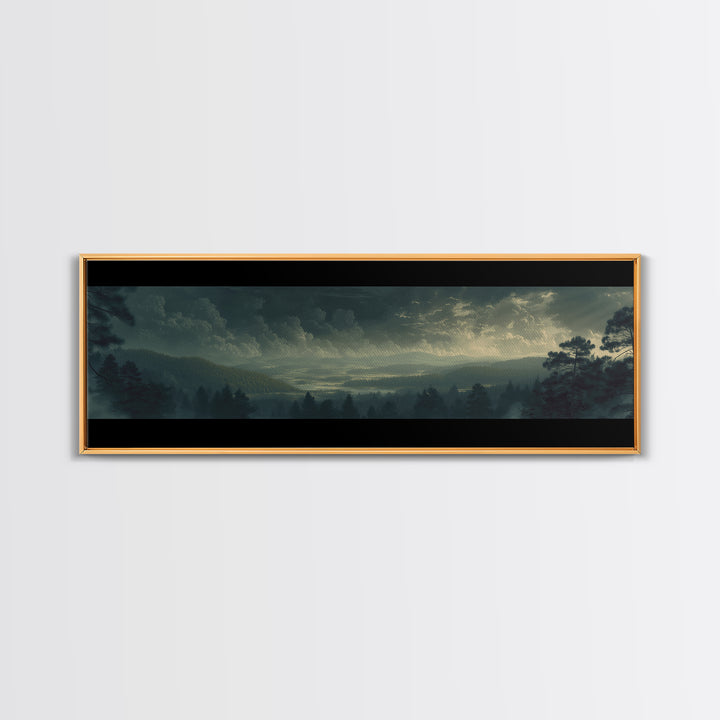 Moody Forest Clearing Framed Canvas Print, General Fine Art, Poster, Living Room Decor, Fine Art, Wall Art Prints, GEN-3x1-72