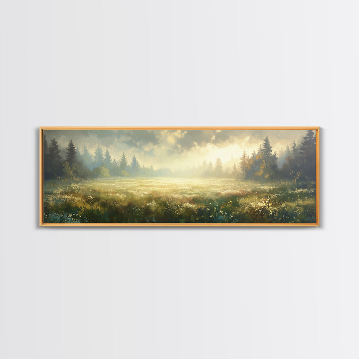 Sunlit Meadow with Loose Impressionist Brushwork Canvas Print, General Fine Art, Digital Prints, Living Room Decor, GEN-3x1-78