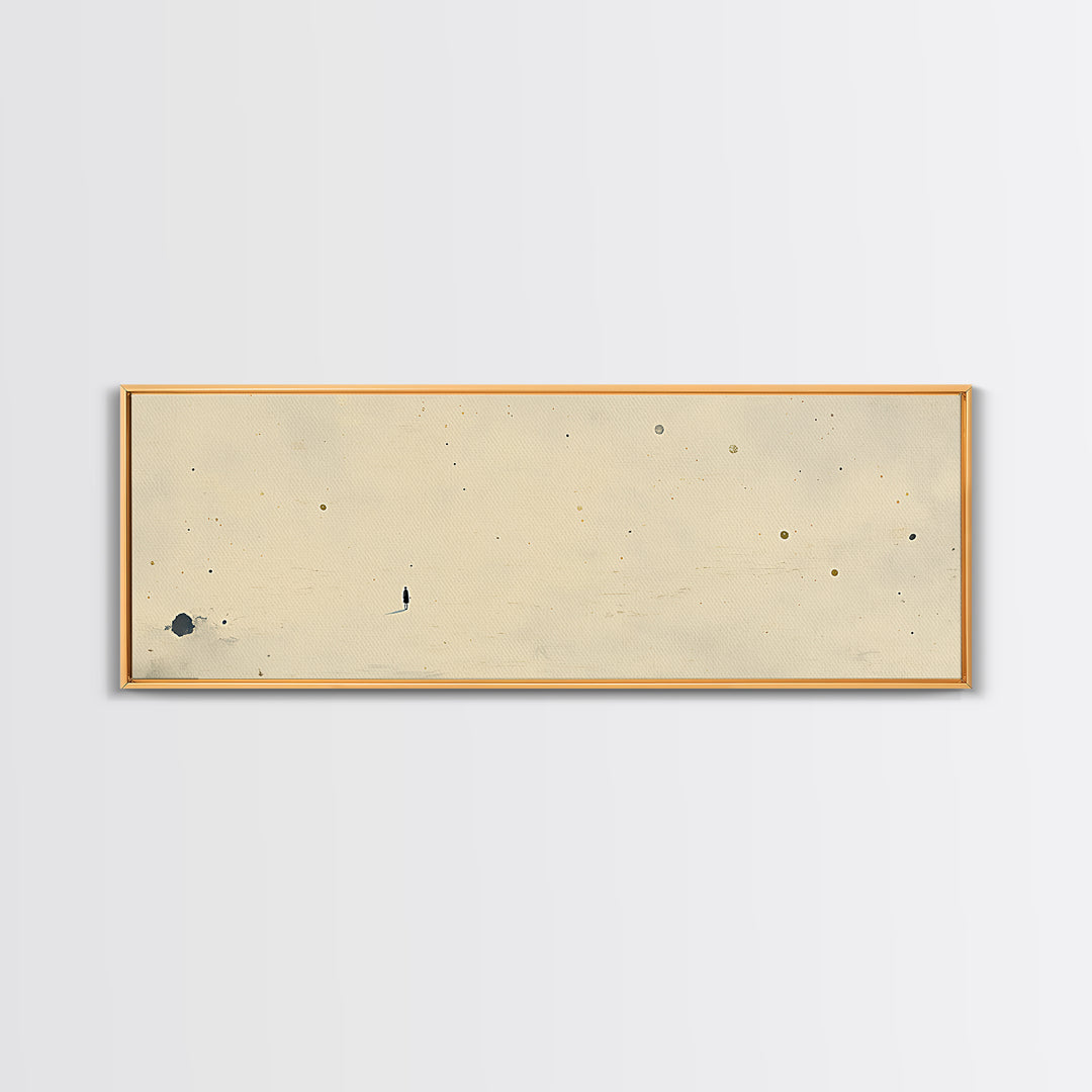 Minimal Black Line Figure on Textured Paper Canvas Print, General Fine Art, Painting, Living Room Decor, Fine Art, GEN-3x1-91