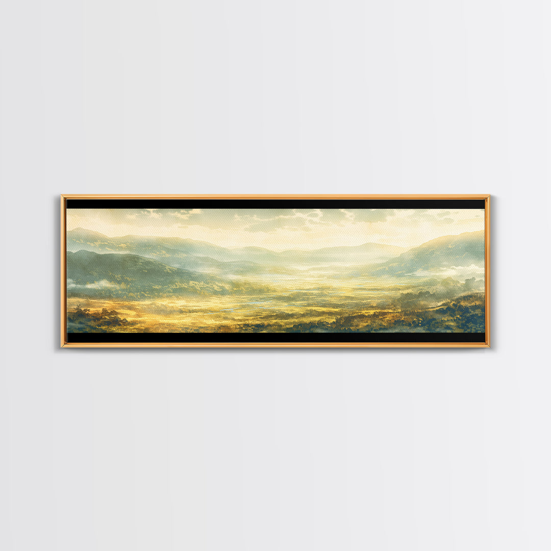 Misty Mountain Valley Canvas Print, General Fine Art, Decor, Living Room Decor, Fine Art, Digital Wall Art, Large Wall Art, GEN-3x1-92