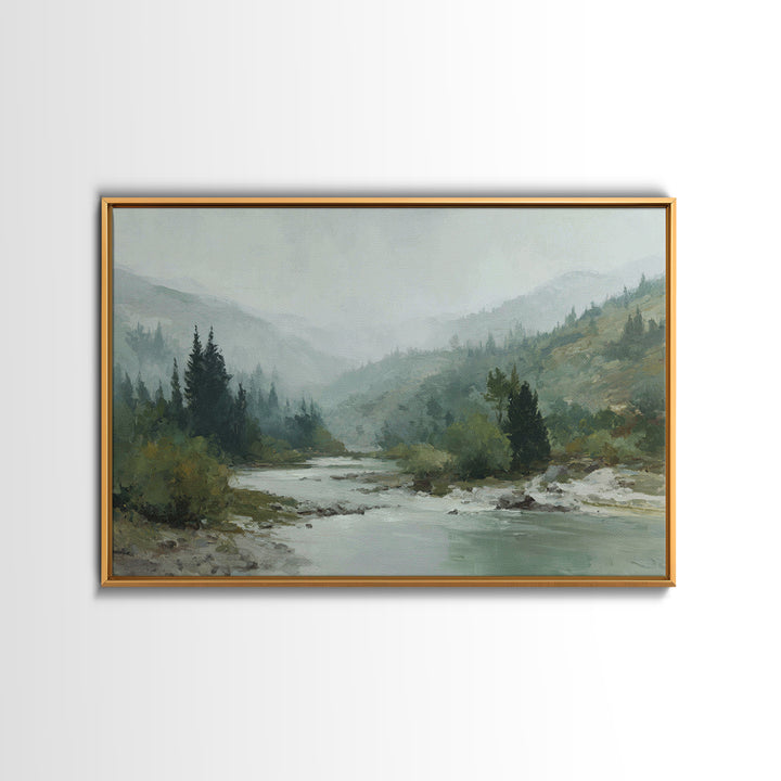 Quiet Abstract River Shape Framed Canvas Print, General Fine Art, Wall Art, Living Room Decor, Abstract Art, GEN-3x2-100