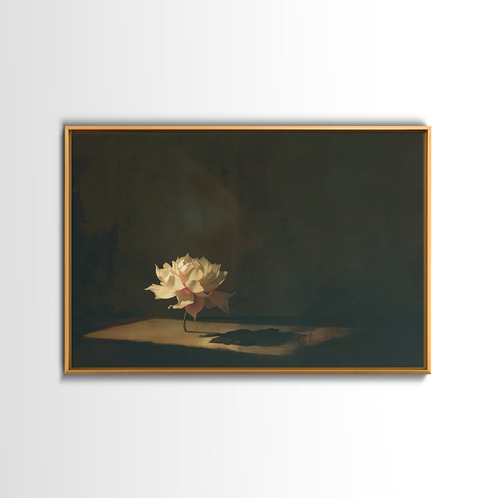 Single Sculptural Flower on a Dark Ground Canvas Print, General Fine Art, Original Art, Living Room Decor, Wall Art, GEN-3x2-13