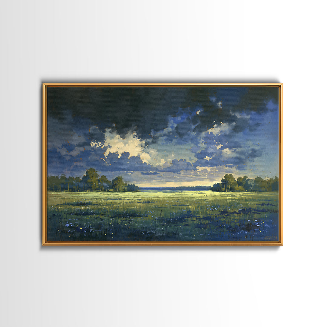 Sunlit Meadow with Loose Impressionist Brushwork Canvas Print, General Fine Art, Printable Wall Art, Living Room Decor, GEN-3x2-18