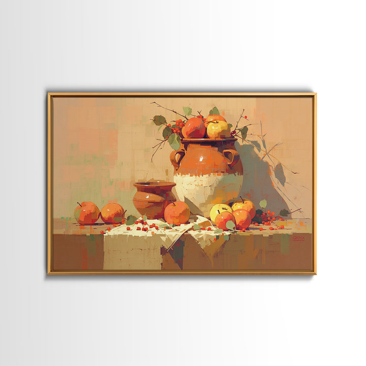 Simple Still Life of Fruit and Linen Framed Canvas Print, General Fine Art, Art Nouveau, Living Room Decor, Abstract Art, GEN-3x2-20