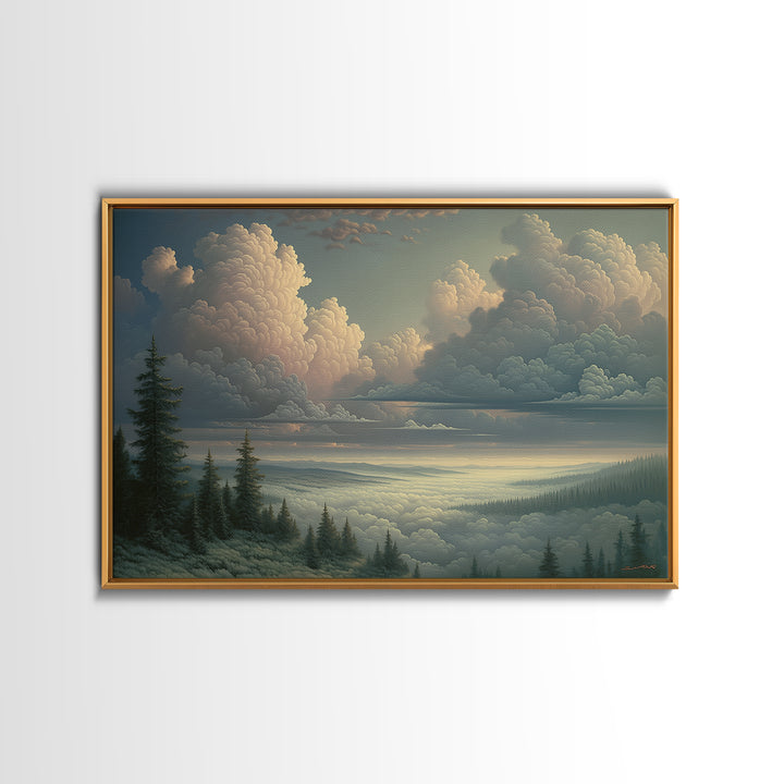 Romantic Cloudscape with Blush and Cream Tones Canvas Print, General Fine Art, Canvas, Living Room Decor, Oil Painting, GEN-3x2-22