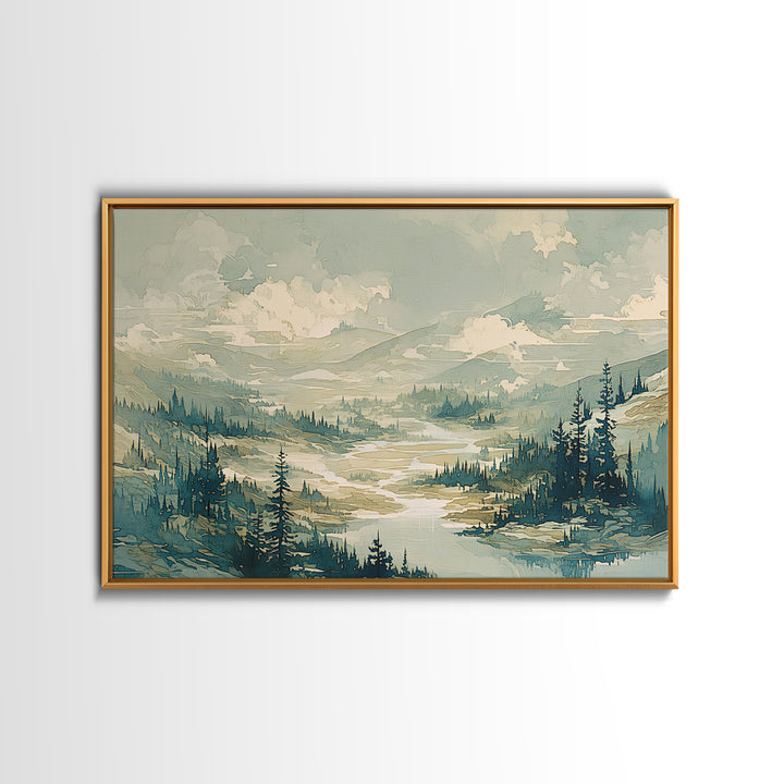 Quiet Abstract River Shape Framed Canvas Print, General Fine Art, Large Wall Art, Living Room Decor, Abstract Art, GEN-3x2-28