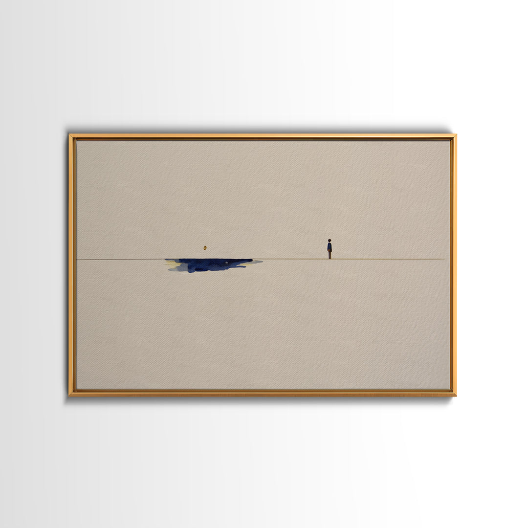 Minimal Black Line Figure on Textured Paper Canvas Print, General Fine Art, Statement Artwork, Living Room Decor, GEN-3x2-31