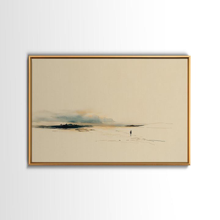 Minimal Black Line Figure on Textured Paper Framed Canvas Print, General Fine Art, Digital Art, Living Room Decor, Fine Art, GEN-3x2-7