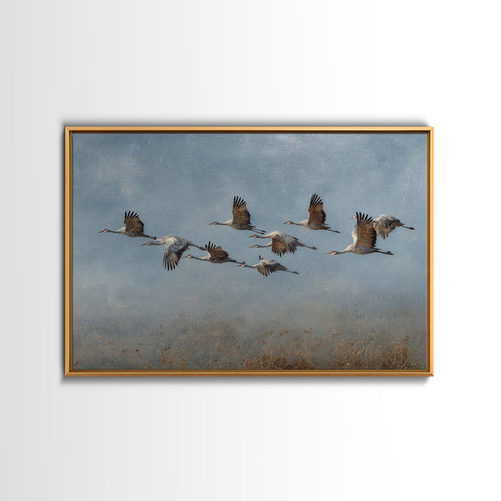 Minimal Birds in Flight over an Open Framed Canvas Print, General Fine Art, Art Deco, Living Room Decor, Oil Painting, GEN-3x2-74